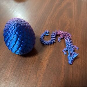 Blue and Purple Dragon Figurine with Egg 3D Printed
